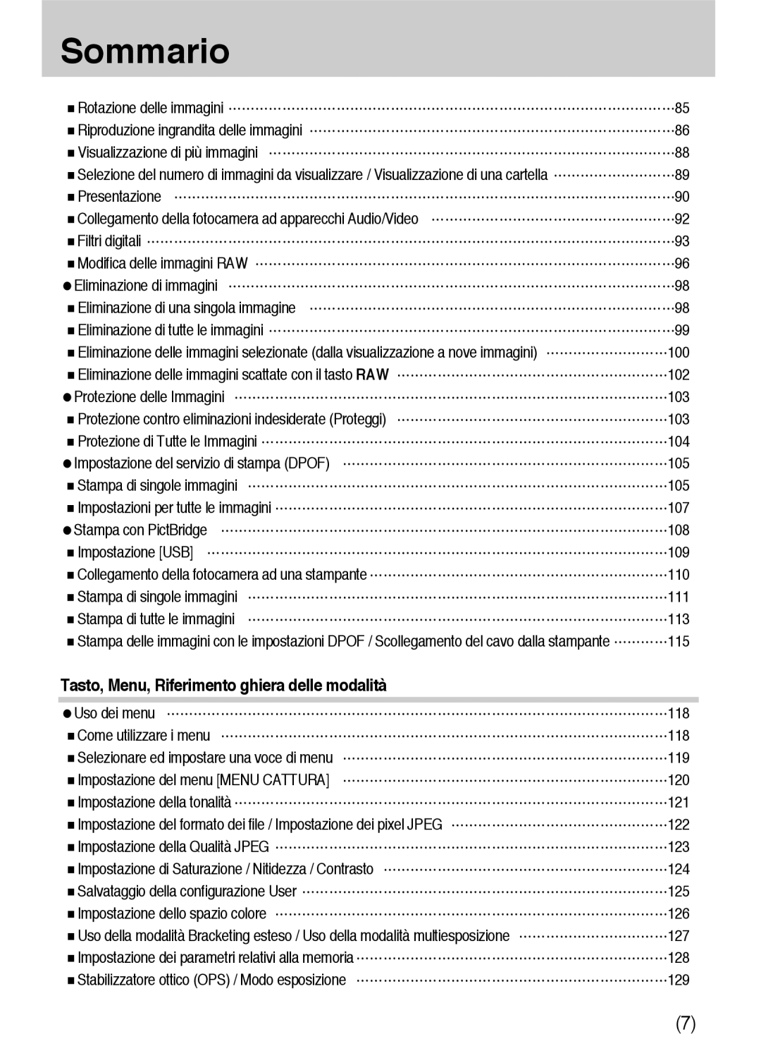 Samsung ER-GX10ZBBB/DE, ER-GX10ZBBH/DE, ER-GX10ZBBB/IT, ER-GX10ZBBD/IT Tasto, Menu, Riferimento ghiera delle modalità, 115 