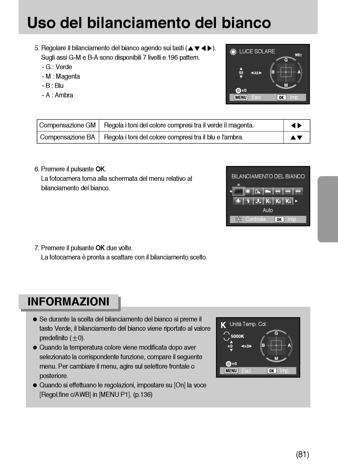 Samsung ER-GX10ZBBA/IT, ER-GX10ZBBH/DE manual Verde Magenta Blu, Regola i toni del colore compresi tra il verde il magenta 