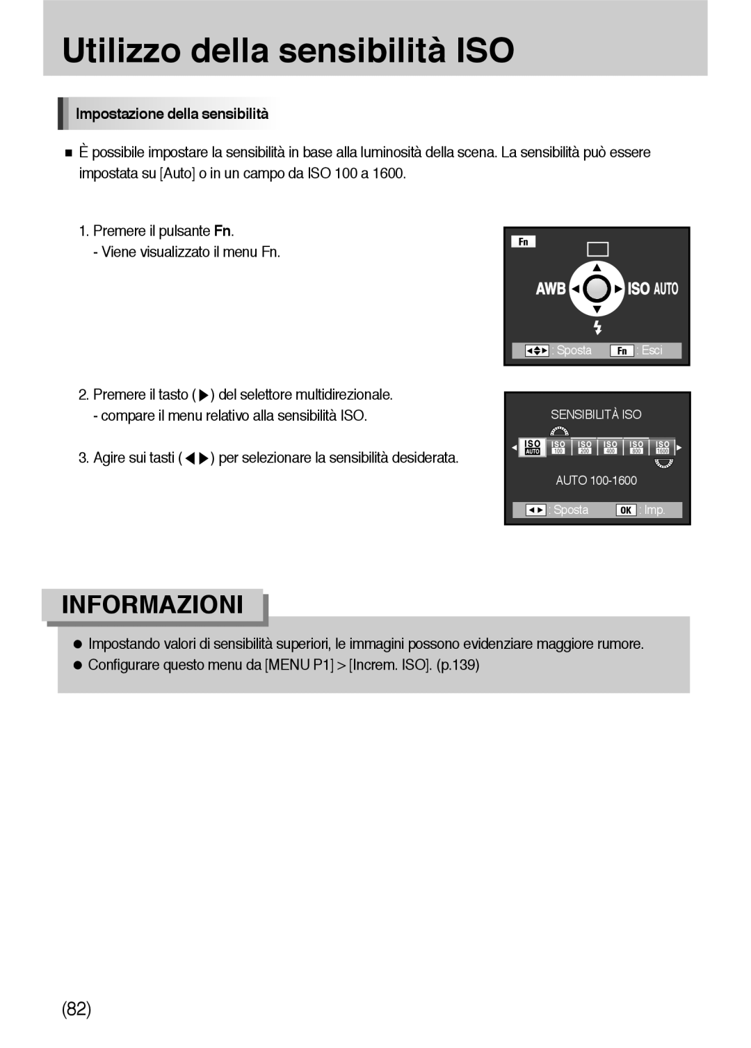 Samsung ER-GX10ZBBC/IT, ER-GX10ZBBH/DE, ER-GX10ZBBB/DE manual Utilizzo della sensibilità ISO, Impostazione della sensibilità 