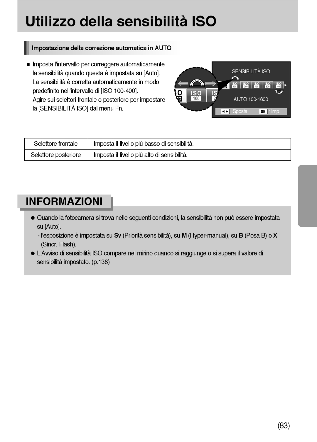 Samsung ER-GX10ZBBH/DE manual Impostazione della correzione automatica in Auto, Imposta il livello più alto di sensibilità 