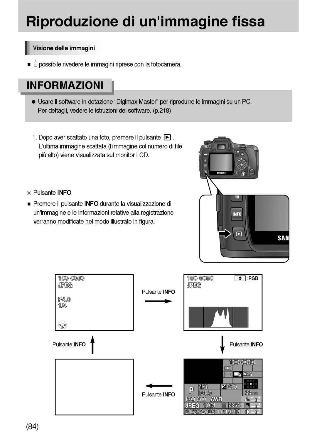 Samsung ER-GX10ZBBB/DE, ER-GX10ZBBH/DE, ER-GX10ZBBB/IT manual Riproduzione di unimmagine fissa, Visione delle immagini 