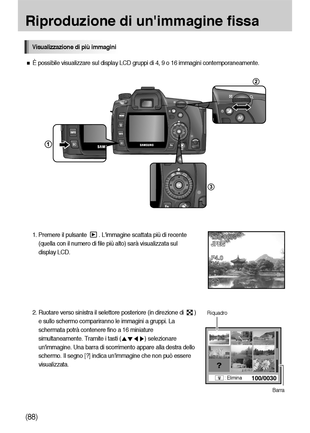 Samsung ER-GX10ZBBA/IT, ER-GX10ZBBH/DE, ER-GX10ZBBB/DE, ER-GX10ZBBB/IT, ER-GX10ZBBD/IT manual Visualizzazione di più immagini 