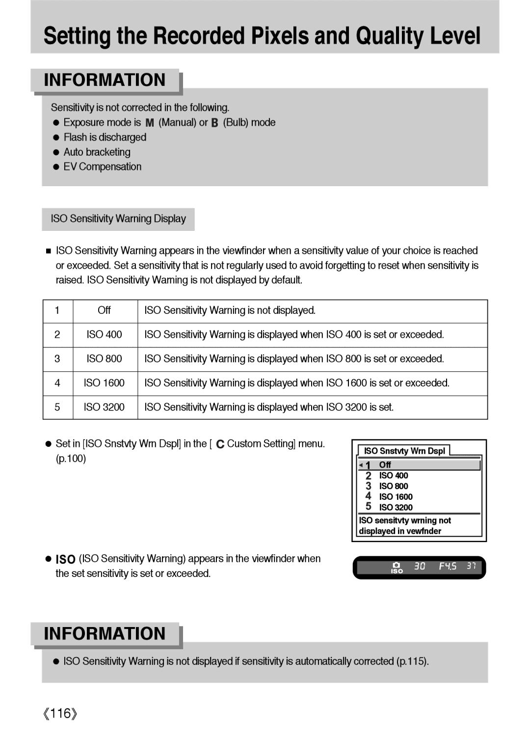 Samsung ER-GX1LZBBA/GB, ER-GX1LZBBA/FR, ER-GX1LZBBA/E1, ER-GX1LZBAA, ER-GX1LZBAB Off ISO Sensitivity Warning is not displayed 