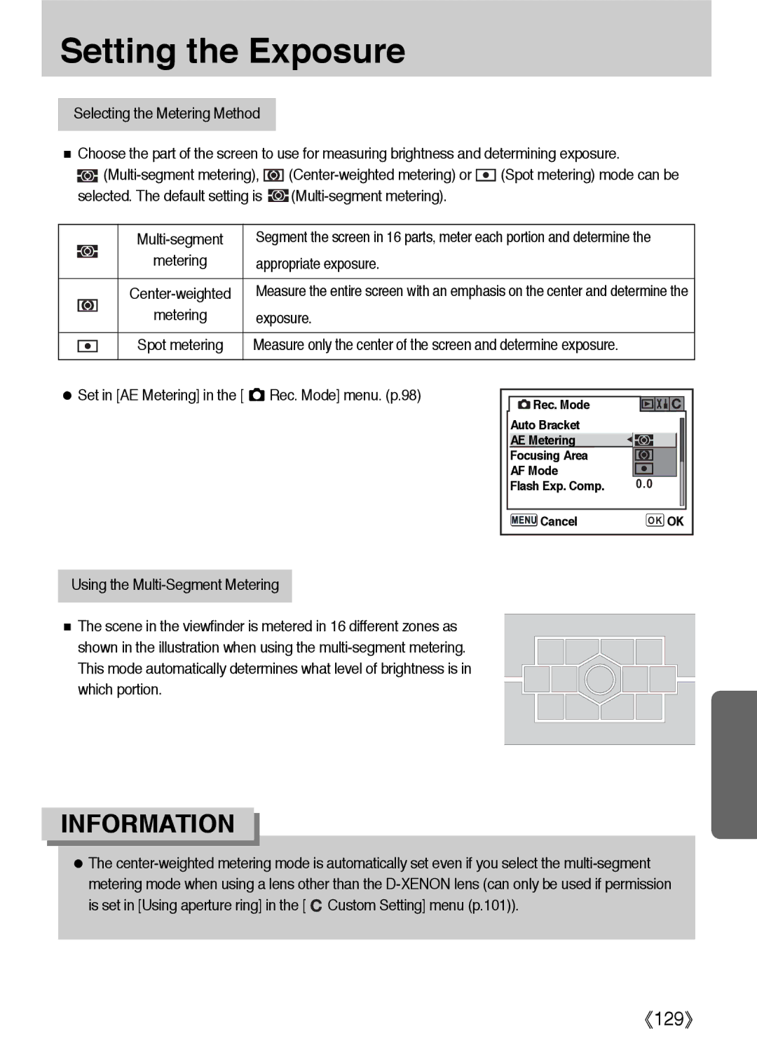 Samsung ER-GX1LZBBA/US manual Selected. The default setting is Multi-segment metering, Appropriate exposure, Exposure 