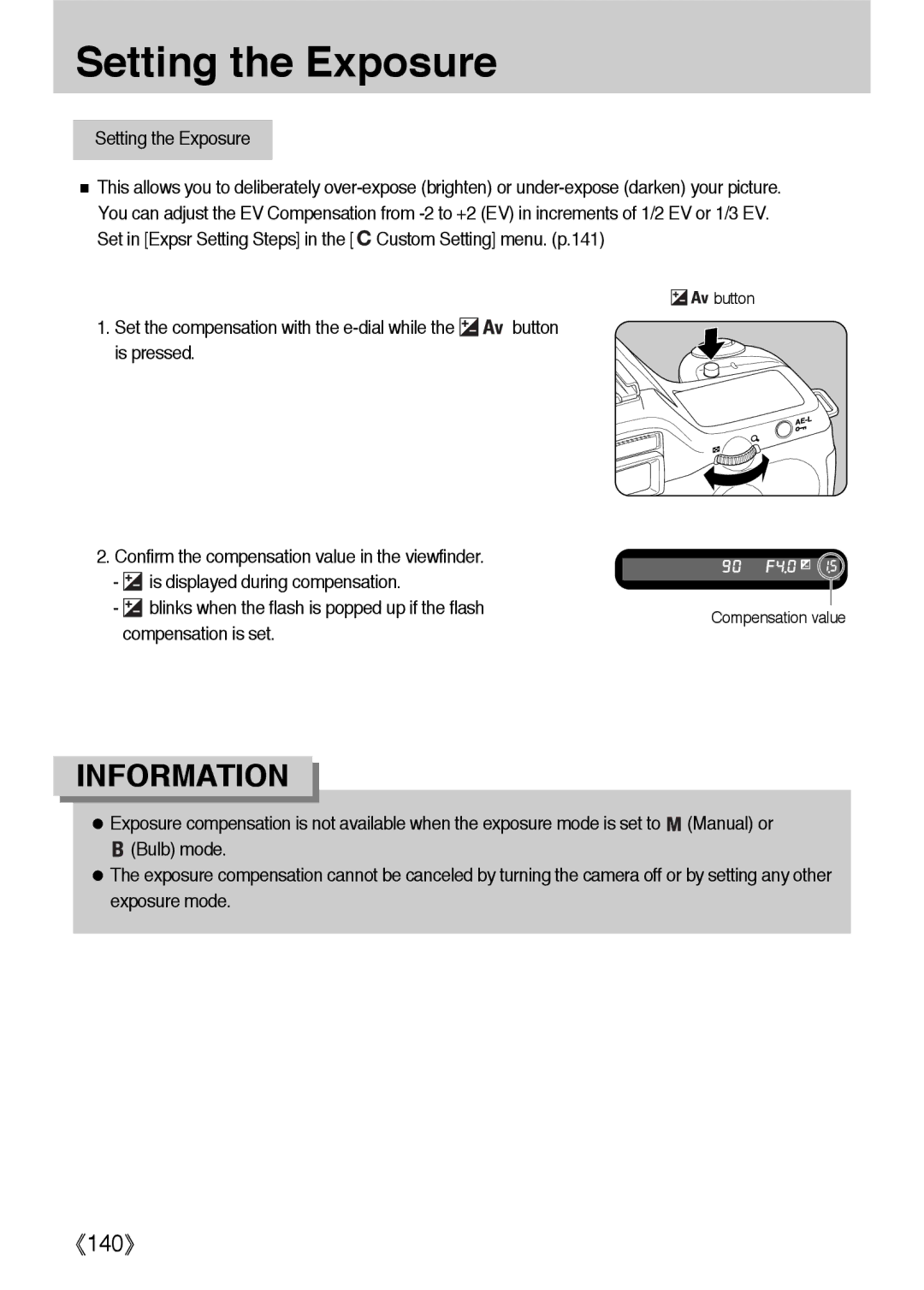 Samsung ER-GX1LZBBA/E1, ER-GX1LZBBA/FR, ER-GX1LZBAA, ER-GX1LZBAB manual Is displayed during compensation, Compensation is set 