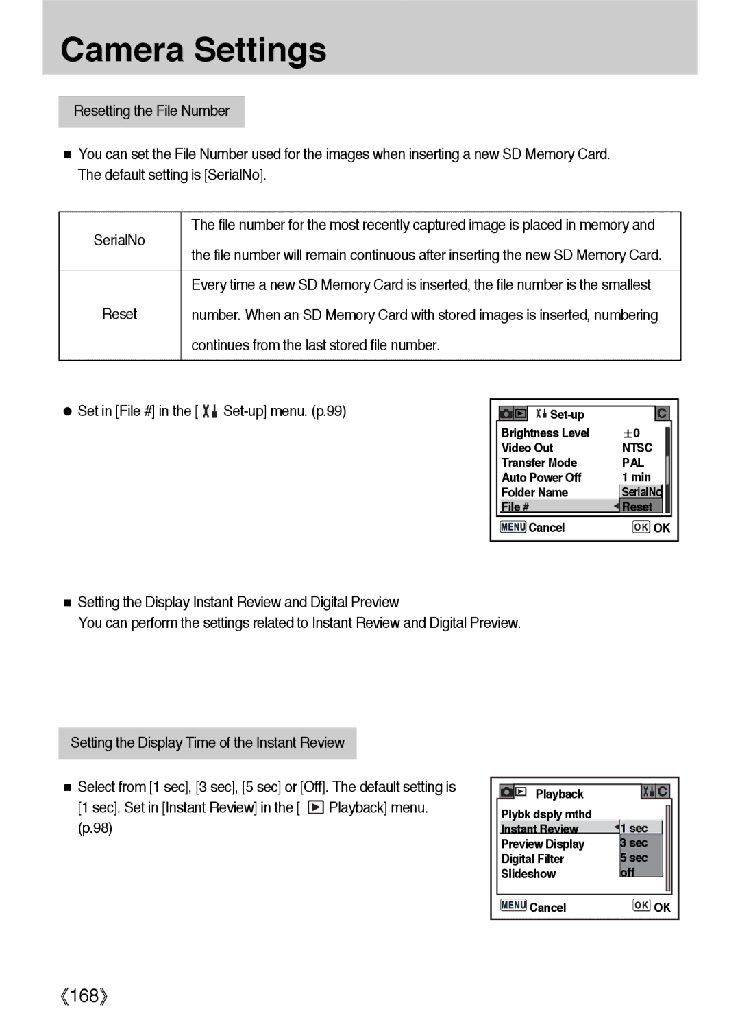 Samsung ER-GX1LZBBA/E1, ER-GX1LZBBA/FR Continues from the last stored file number, Set in File # in the Set-up menu. p.99 