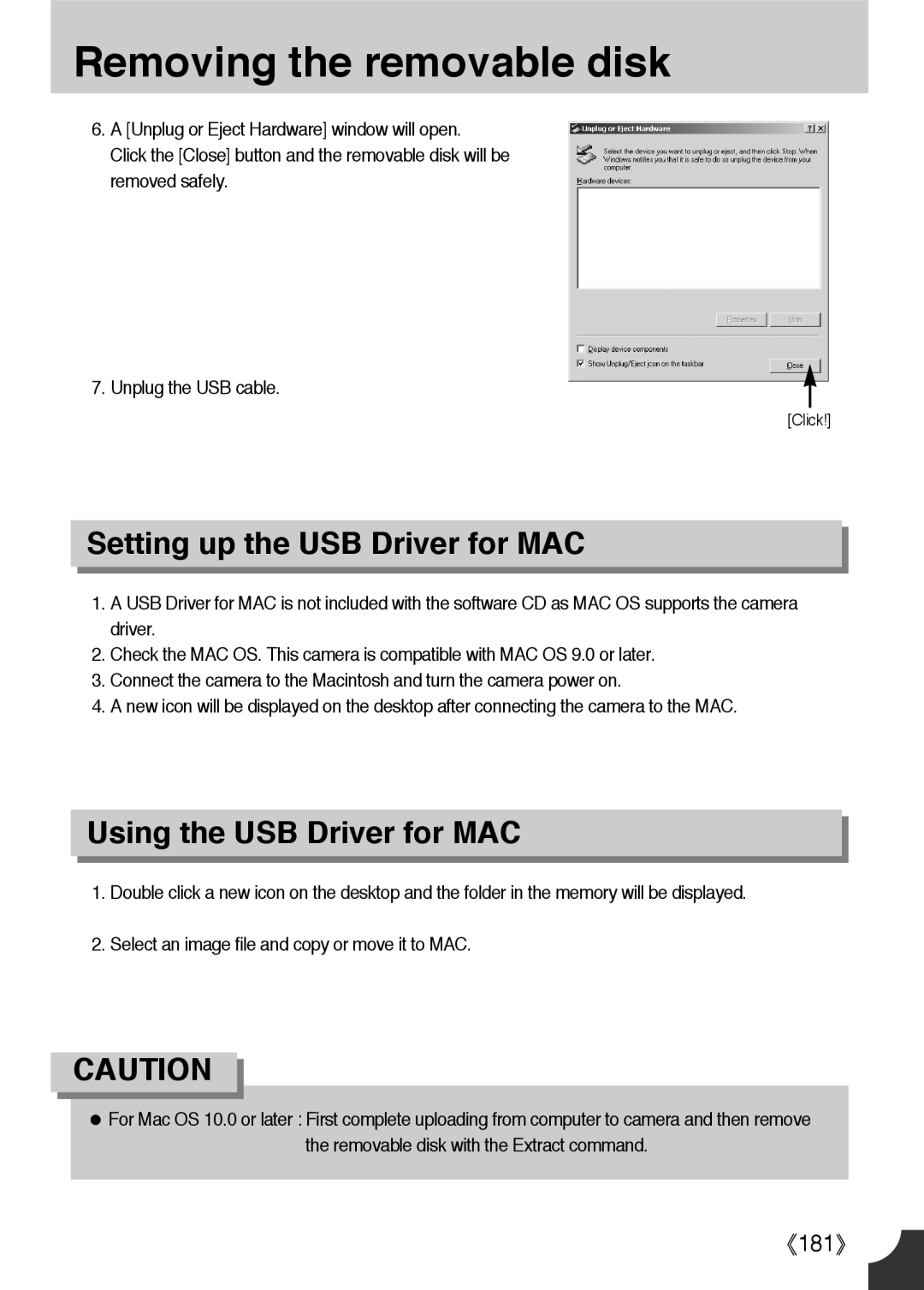 Samsung ER-GX1LZBBA/FR, ER-GX1LZBBA/E1, ER-GX1LZBAA, ER-GX1LZBAB, ER-GX1LZBBA/US manual Setting up the USB Driver for MAC 