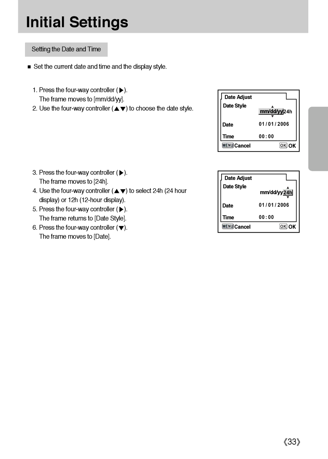 Samsung ER-GX1LZBBA/NL Frame moves to mm/dd/yy, Frame moves to 24h, Display or 12h 12-hour display, Frame moves to Date 