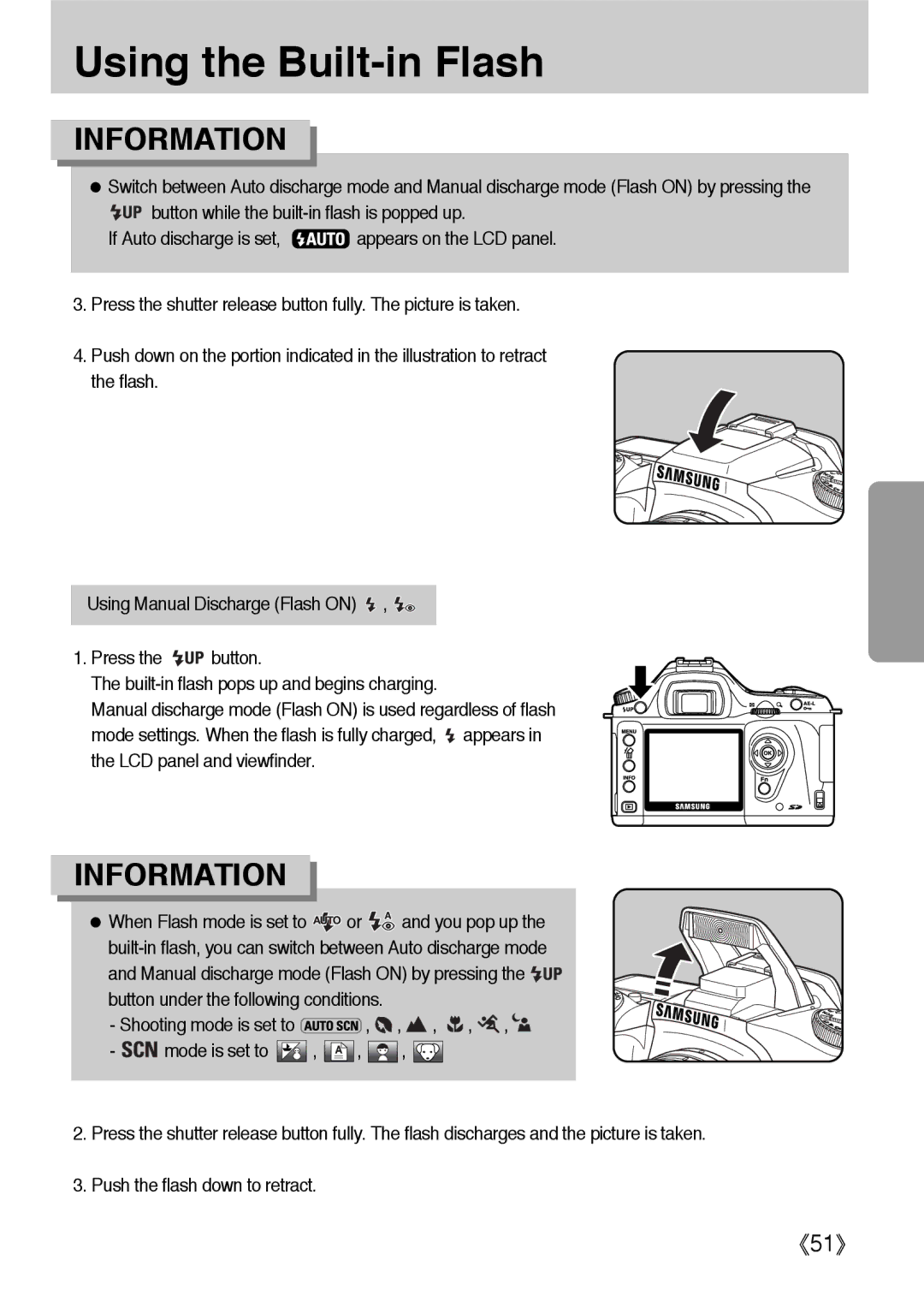 Samsung ER-GX1LZBAB, ER-GX1LZBBA/FR, ER-GX1LZBBA/E1, ER-GX1LZBAA, ER-GX1LZBBA/US, ER-GX1LZBBA/GB manual Using the Built-in Flash 