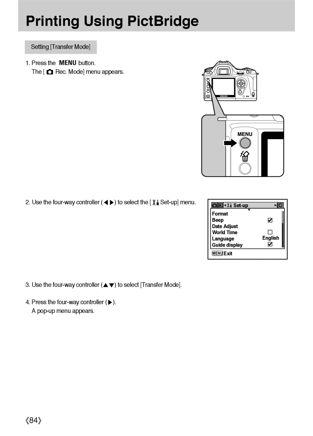 Samsung ER-GX1LZBBA/E1, ER-GX1LZBBA/FR, ER-GX1LZBAA, ER-GX1LZBAB, ER-GX1LZBBA/US, ER-GX1LZBBA/GB manual Pop-up menu appears 