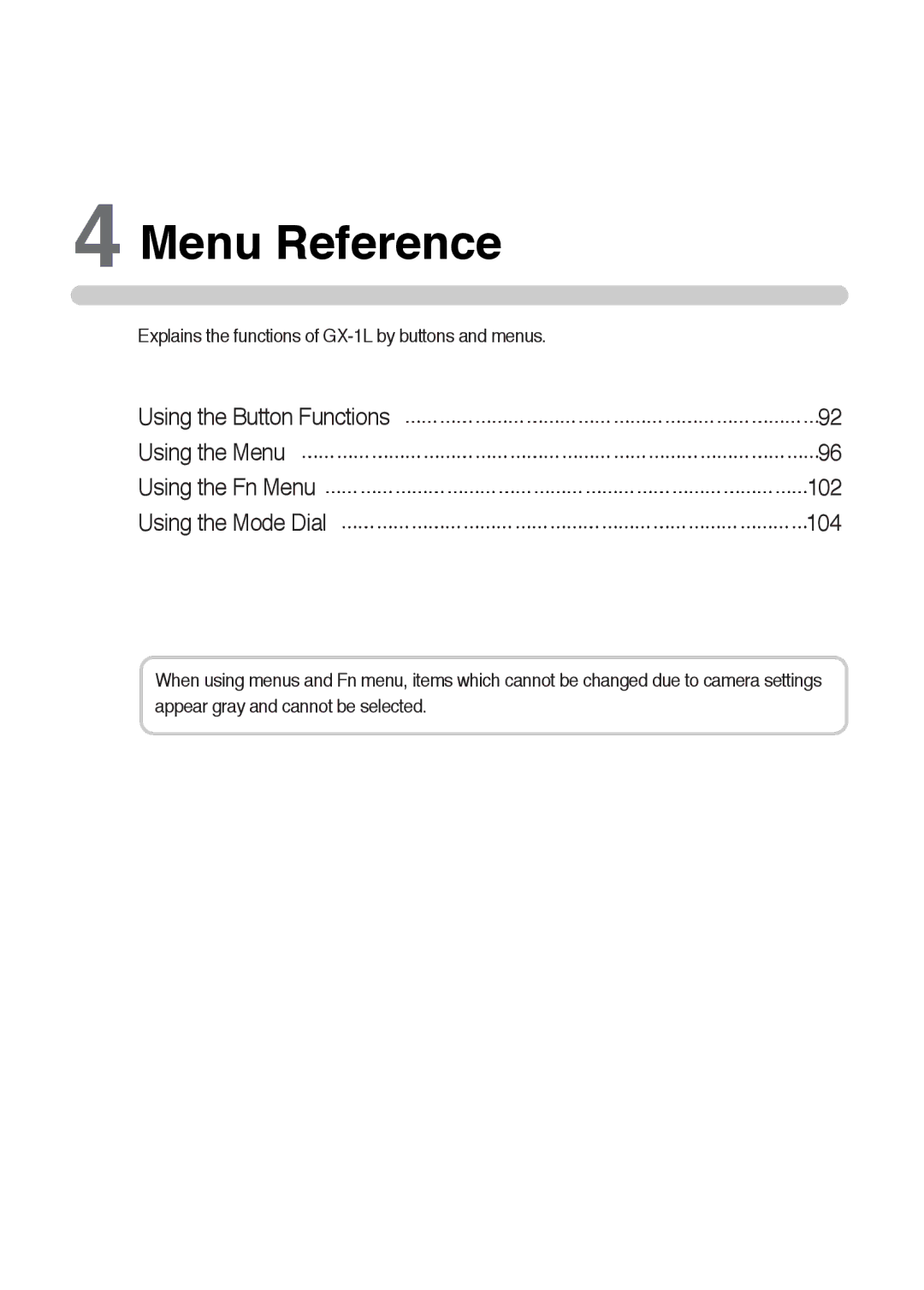 Samsung ER-GX1LZBBA/E1, ER-GX1LZBBA/FR, ER-GX1LZBAA, ER-GX1LZBAB, ER-GX1LZBBA/US, ER-GX1LZBBA/GB, ER-GX1LZBBA/NL Menu Reference 