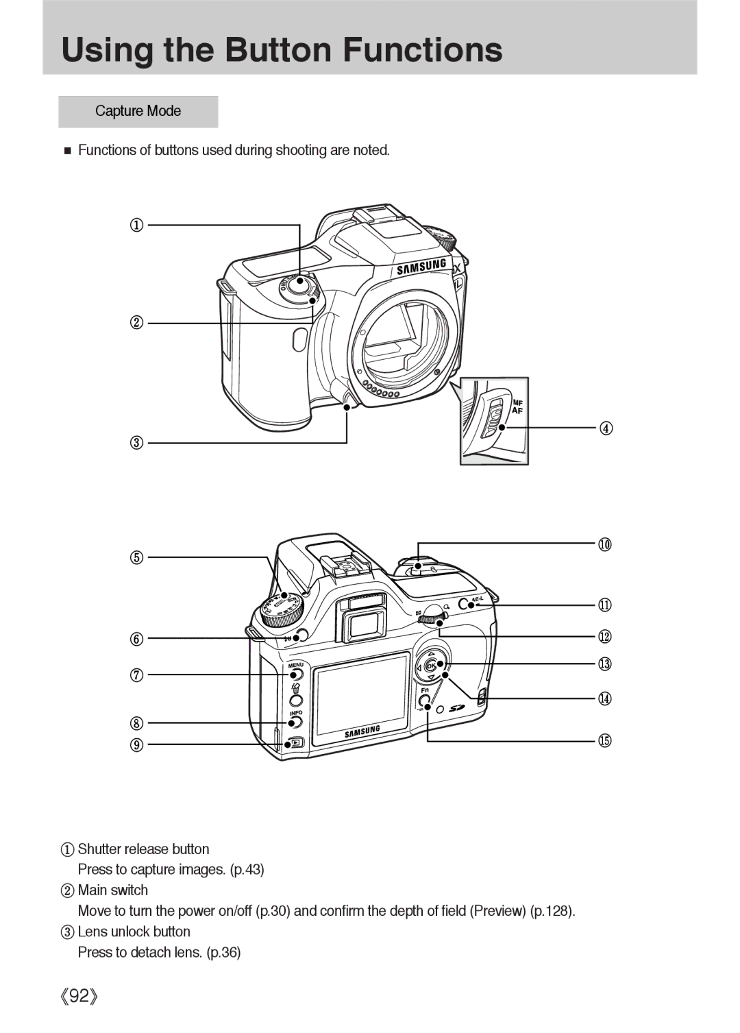 Samsung ER-GX1LZBAA, ER-GX1LZBBA/FR, ER-GX1LZBBA/E1, ER-GX1LZBAB, ER-GX1LZBBA/US, ER-GX1LZBBA/GB Using the Button Functions 