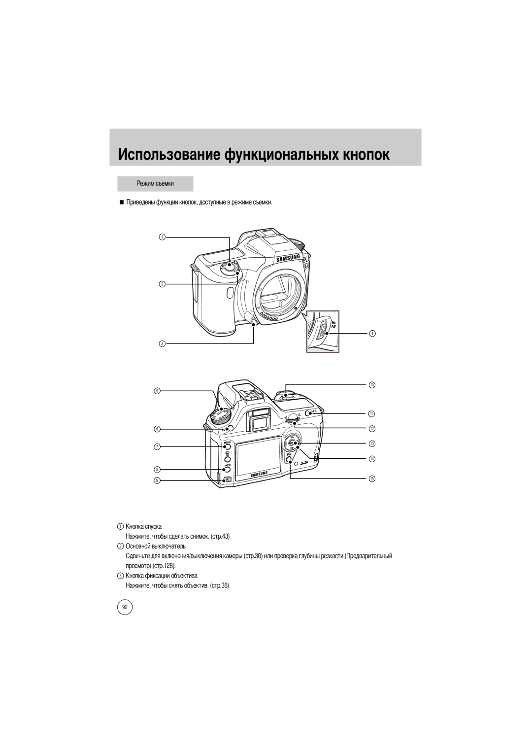 Samsung ER-GX1LZBAA, ER-GX1LZBBA/FR, ER-GX1LZBBA/E1 Льзование функциональных кнопок, Основной выключатель Просмотр стр.128 