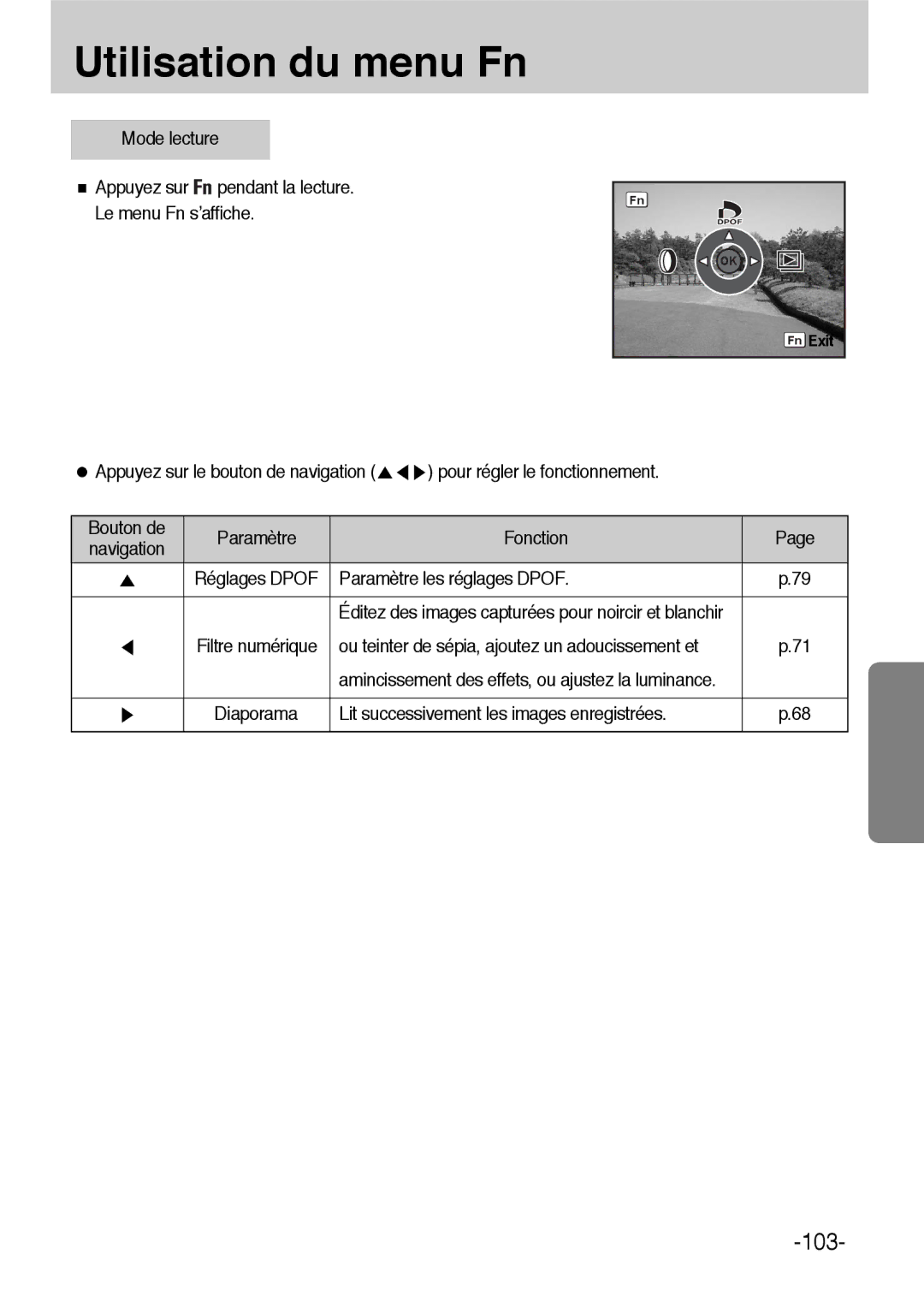 Samsung ER-GX1LZBBA/FR, ER-GX1LZBBA/E1 manual Paramètre les réglages Dpof, Lit successivement les images enregistrées 