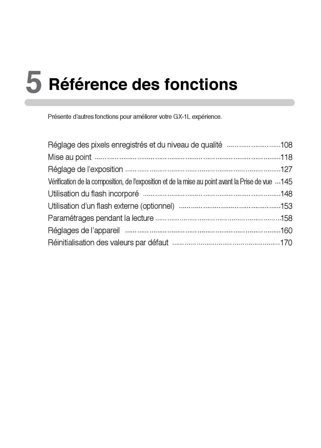 Samsung ER-GX1LZBBA/FR, ER-GX1LZBBA/E1 manual Référence des fonctions 