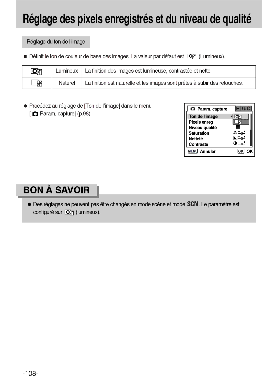 Samsung ER-GX1LZBBA/E1, ER-GX1LZBBA/FR manual Réglage des pixels enregistrés et du niveau de qualité 