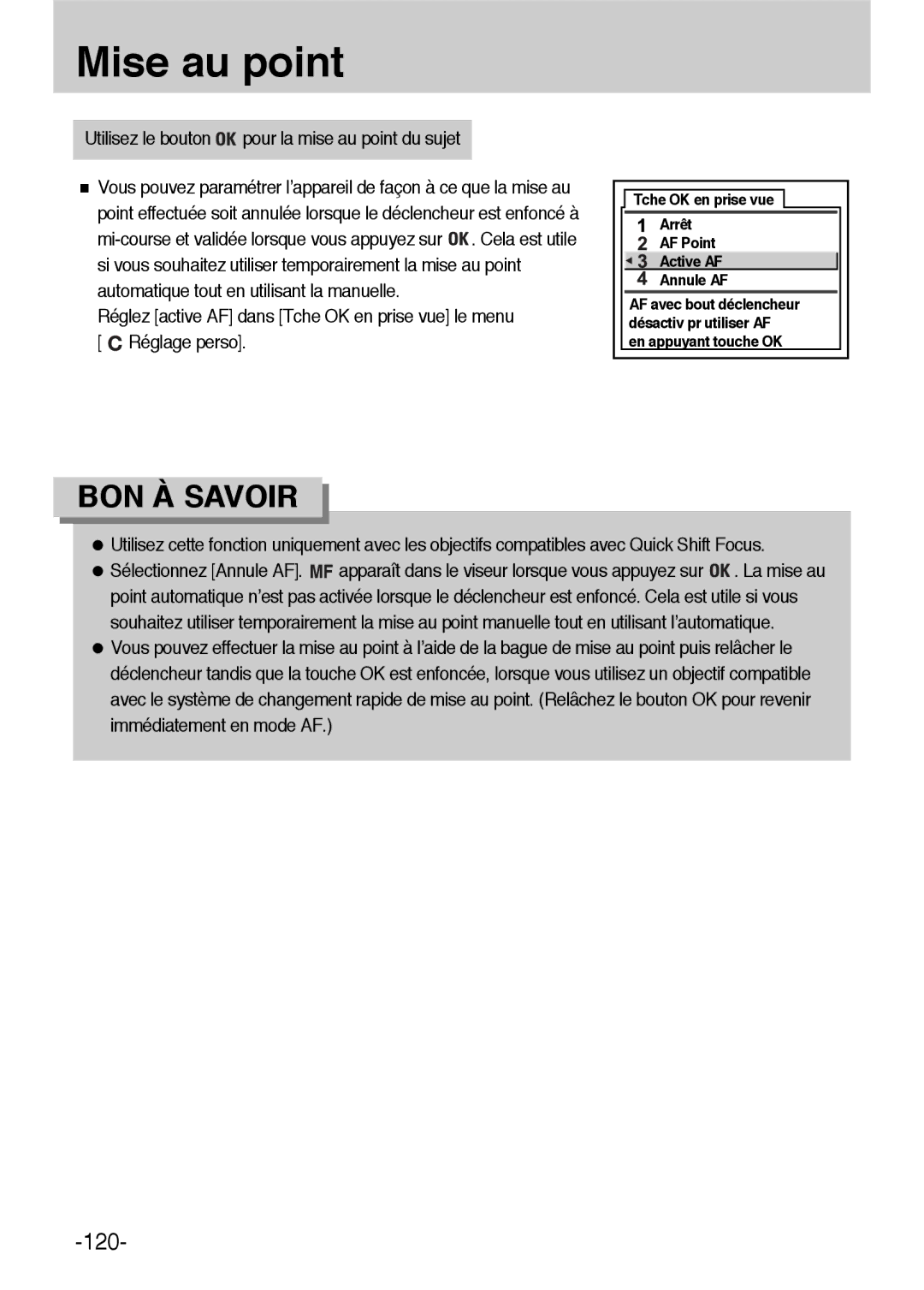 Samsung ER-GX1LZBBA/E1, ER-GX1LZBBA/FR manual Utilisez le bouton pour la mise au point du sujet 