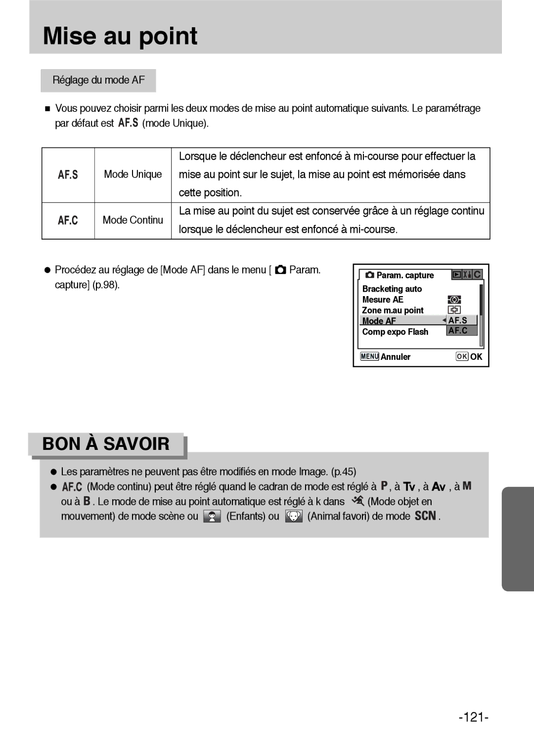 Samsung ER-GX1LZBBA/FR, ER-GX1LZBBA/E1 manual Réglage du mode AF, Par défaut est mode Unique 