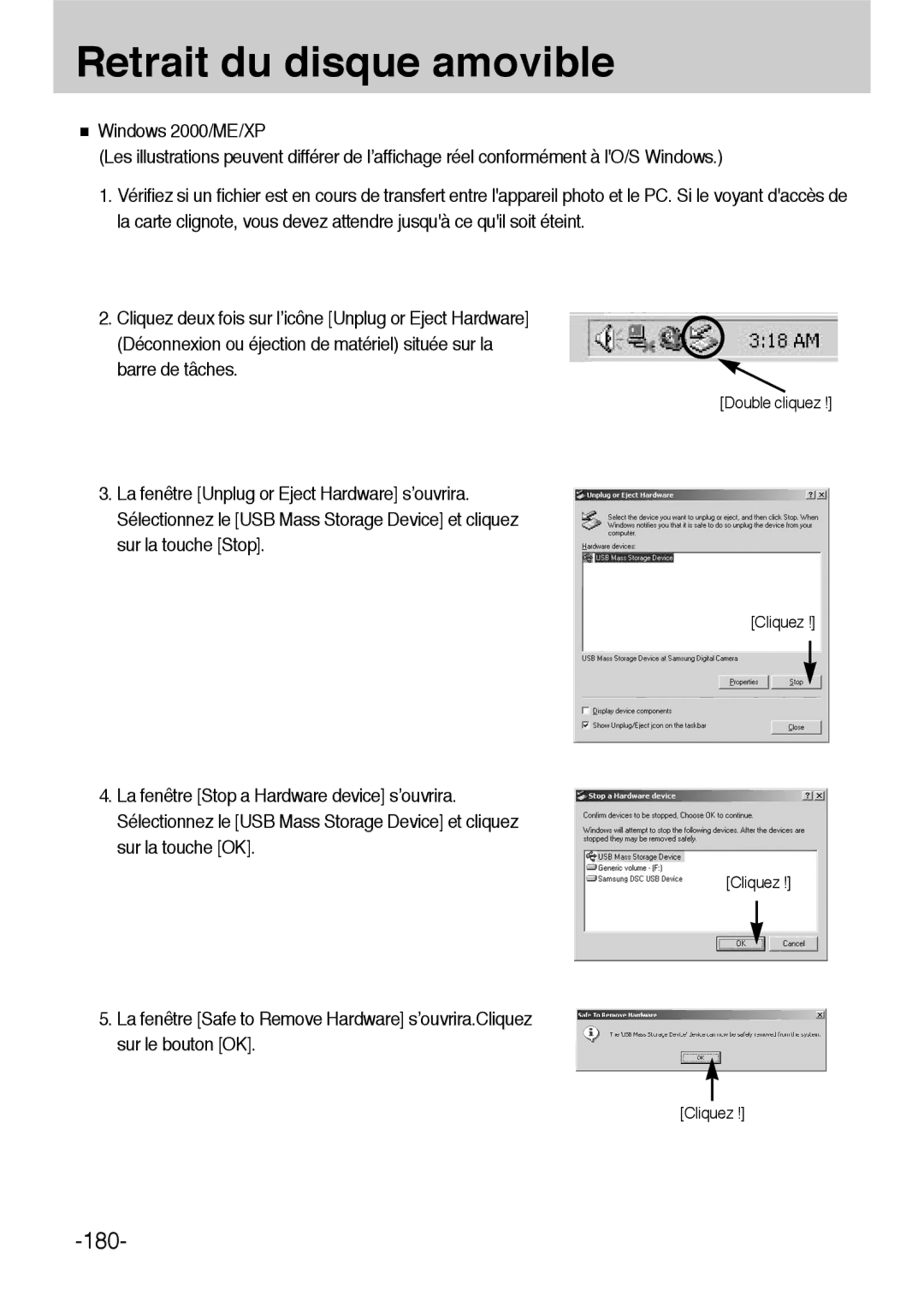 Samsung ER-GX1LZBBA/E1, ER-GX1LZBBA/FR manual Retrait du disque amovible, Barre de tâches 