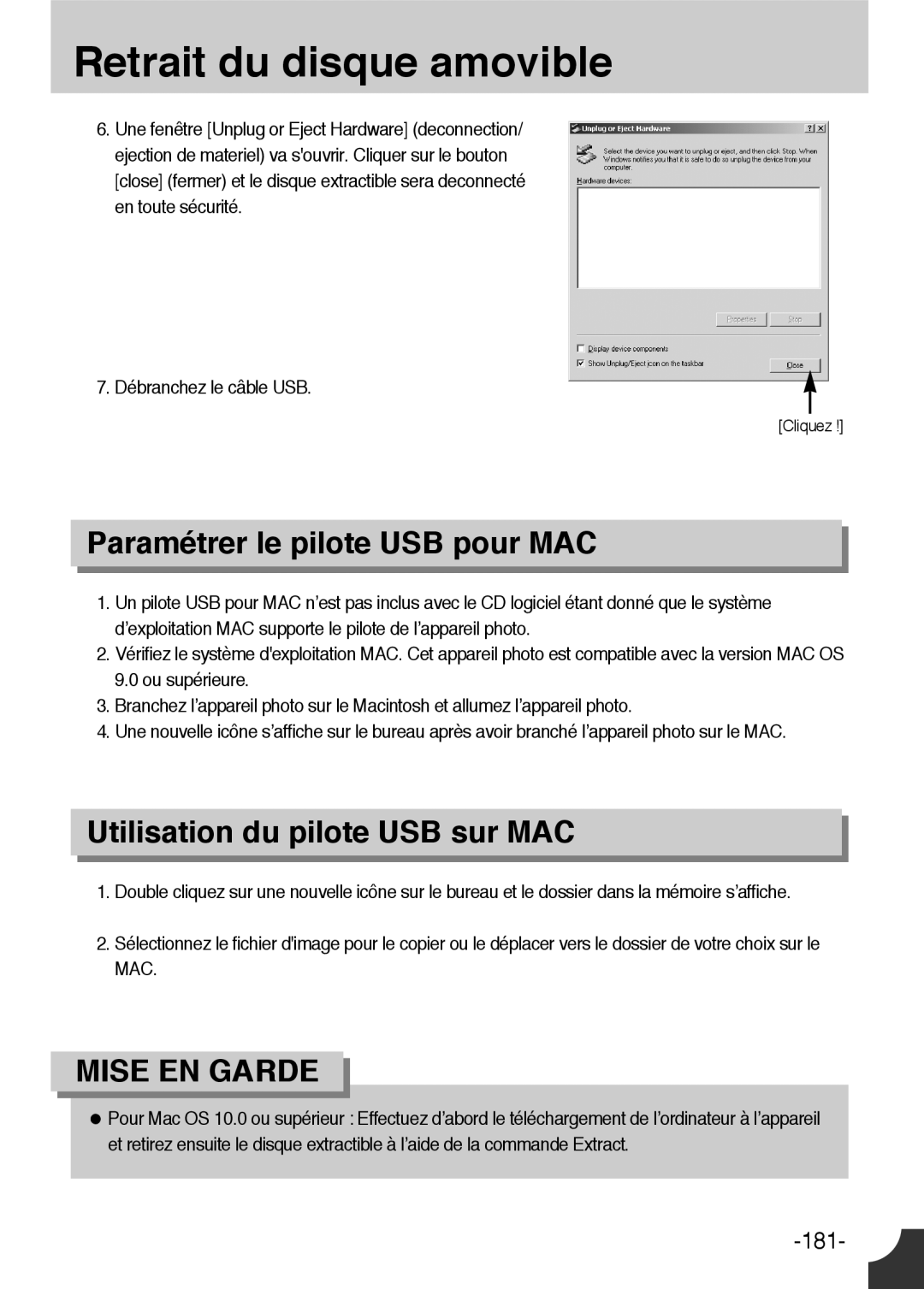 Samsung ER-GX1LZBBA/FR, ER-GX1LZBBA/E1 manual Paramétrer le pilote USB pour MAC 