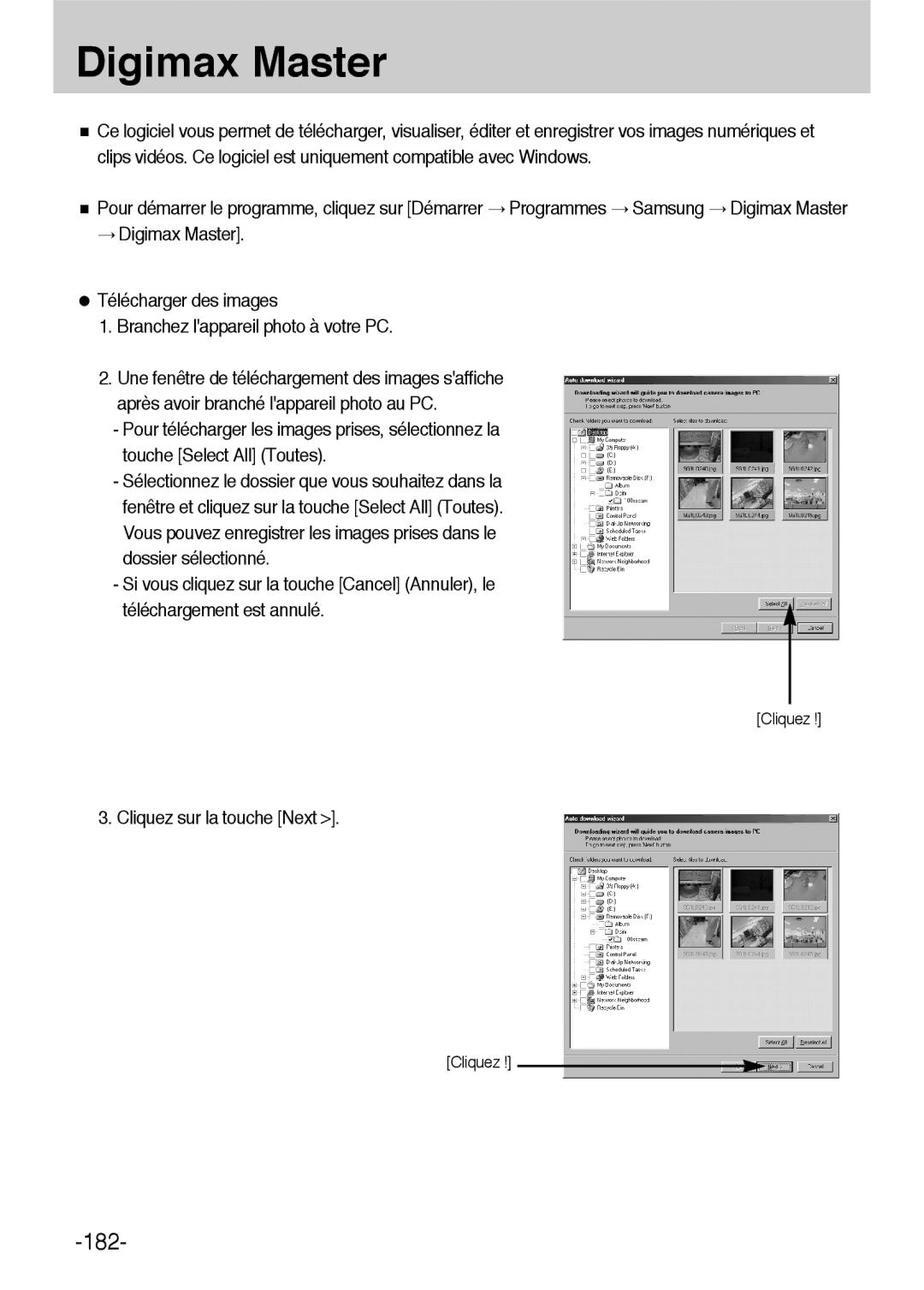 Samsung ER-GX1LZBBA/E1, ER-GX1LZBBA/FR manual Digimax Master, Cliquez sur la touche Next 