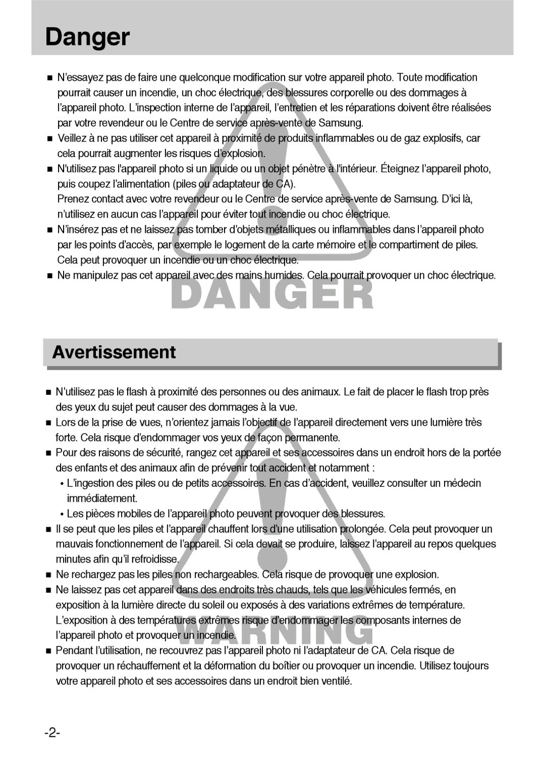 Samsung ER-GX1LZBBA/E1, ER-GX1LZBBA/FR manual Avertissement 