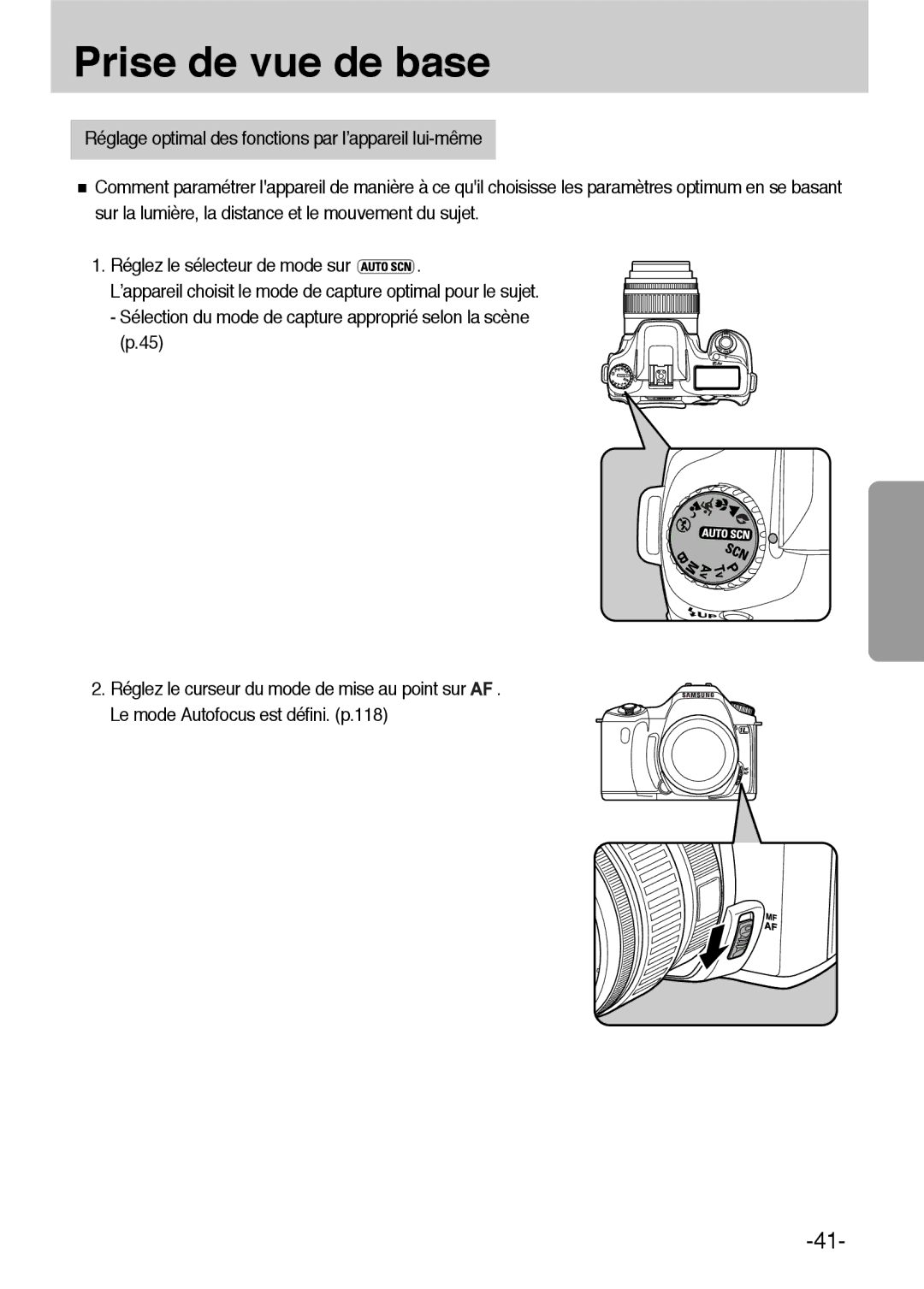 Samsung ER-GX1LZBBA/FR, ER-GX1LZBBA/E1 manual Prise de vue de base 