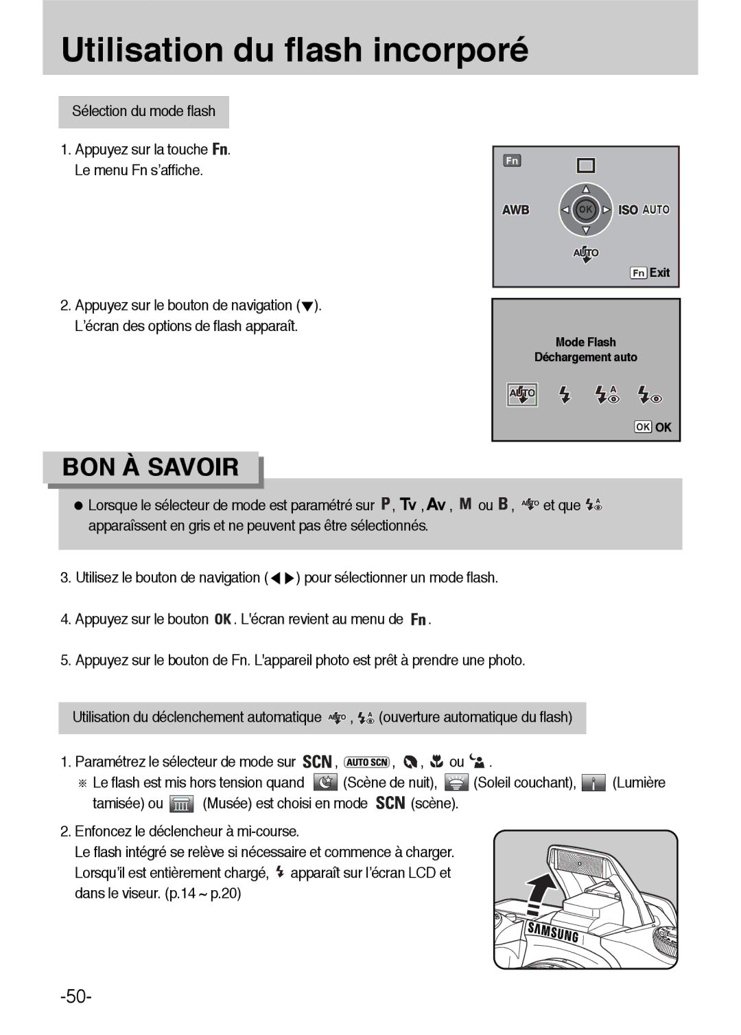 Samsung ER-GX1LZBBA/E1, ER-GX1LZBBA/FR manual Sélection du mode flash 