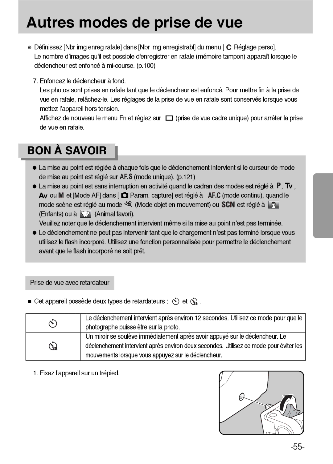 Samsung ER-GX1LZBBA/FR De mise au point est réglé sur Mode unique. p.121, Ou et Mode AF dans Param. capture est réglé à 