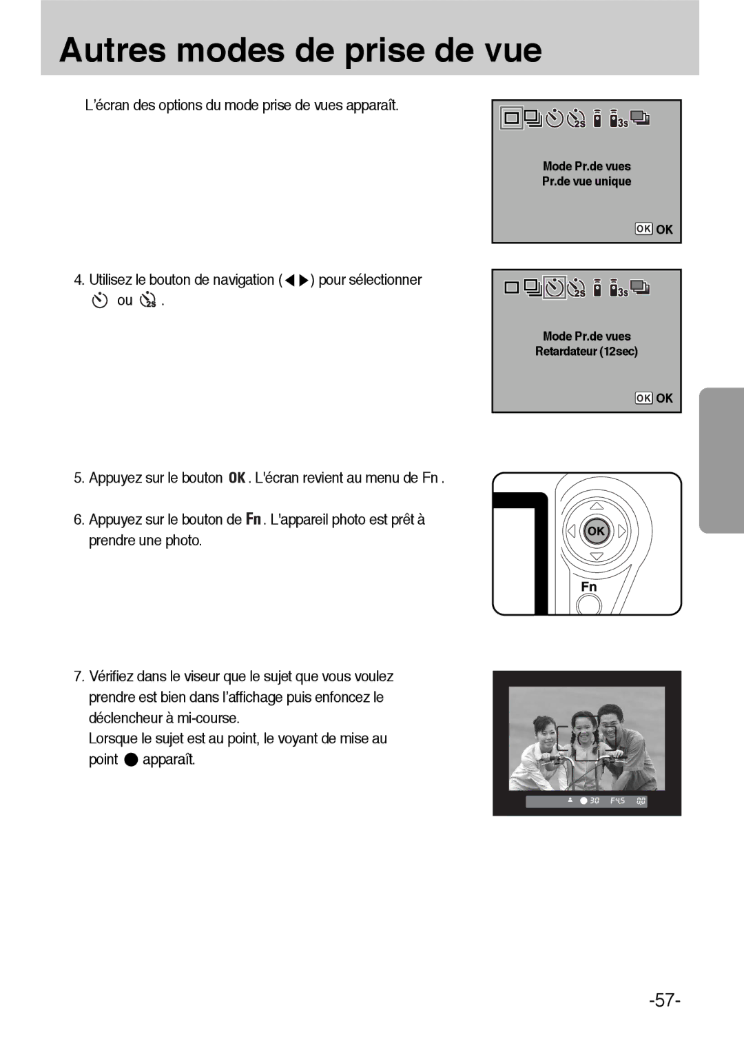 Samsung ER-GX1LZBBA/FR, ER-GX1LZBBA/E1 manual Mode Pr.de vues Retardateur 12sec 