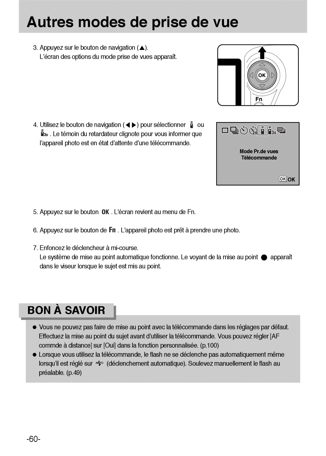 Samsung ER-GX1LZBBA/E1, ER-GX1LZBBA/FR manual Mode Pr.de vues Télécommande 