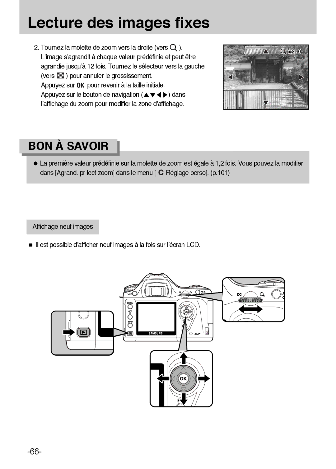 Samsung ER-GX1LZBBA/E1, ER-GX1LZBBA/FR manual Appuyez sur OK pour revenir à la taille initiale 