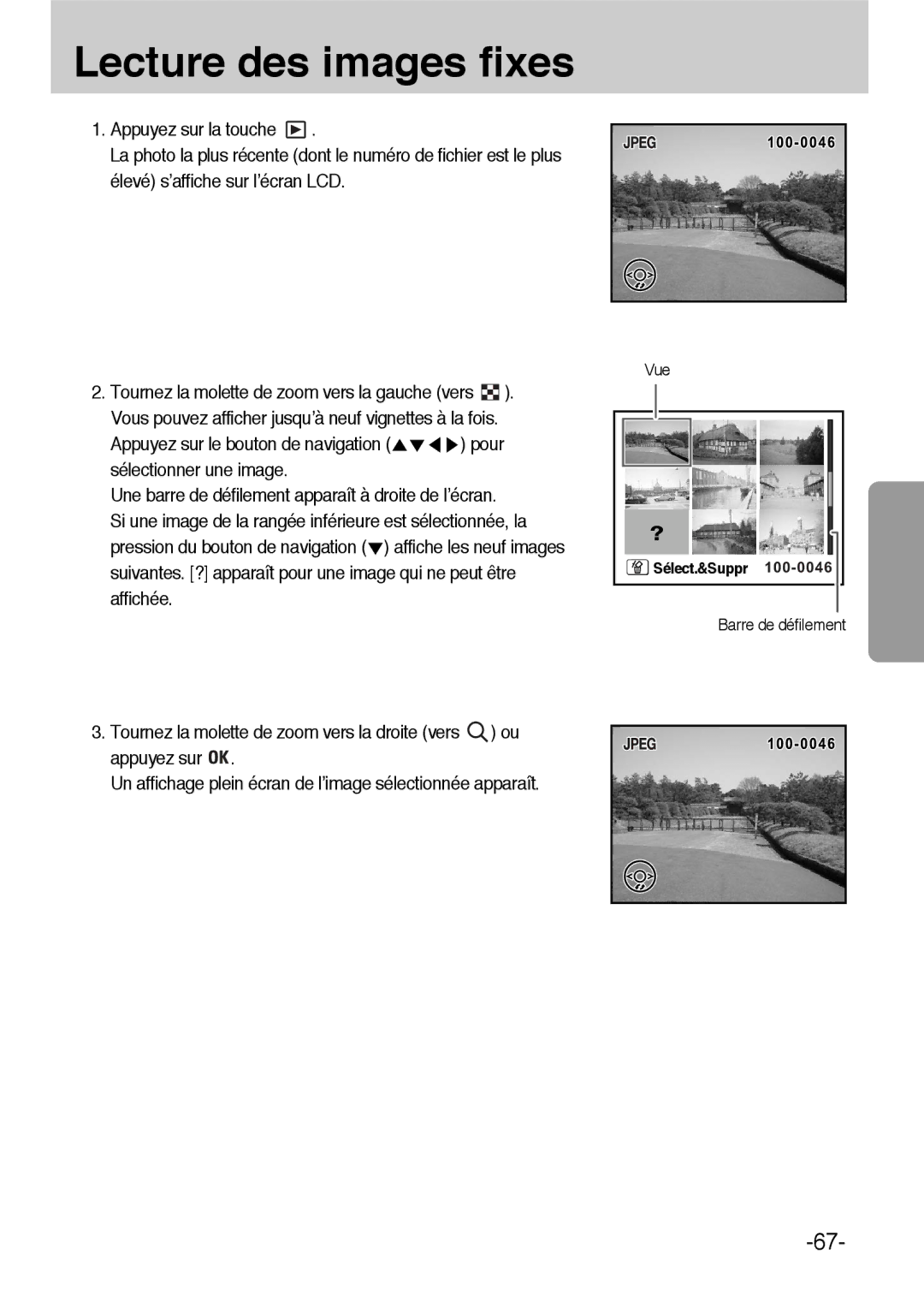 Samsung ER-GX1LZBBA/FR, ER-GX1LZBBA/E1 manual Appuyez sur le bouton de navigation, Sélectionner une image 