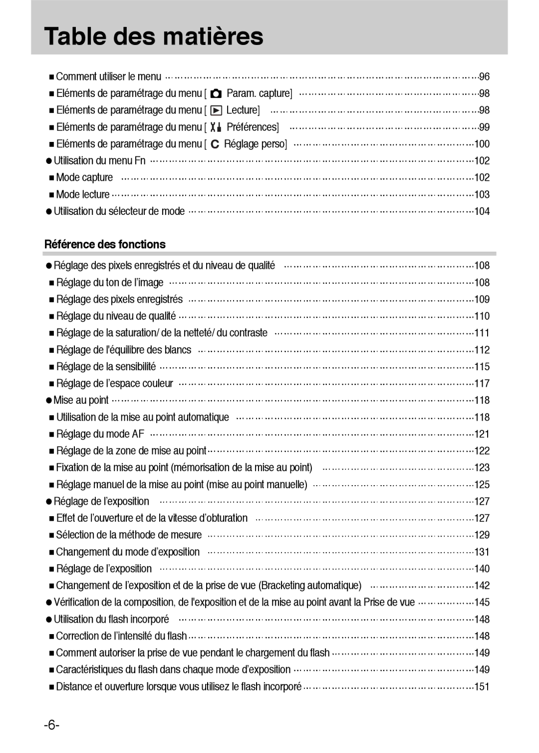 Samsung ER-GX1LZBBA/E1, ER-GX1LZBBA/FR manual Comment utiliser le menu, Param. capture, Lecture, Préférences, 145 