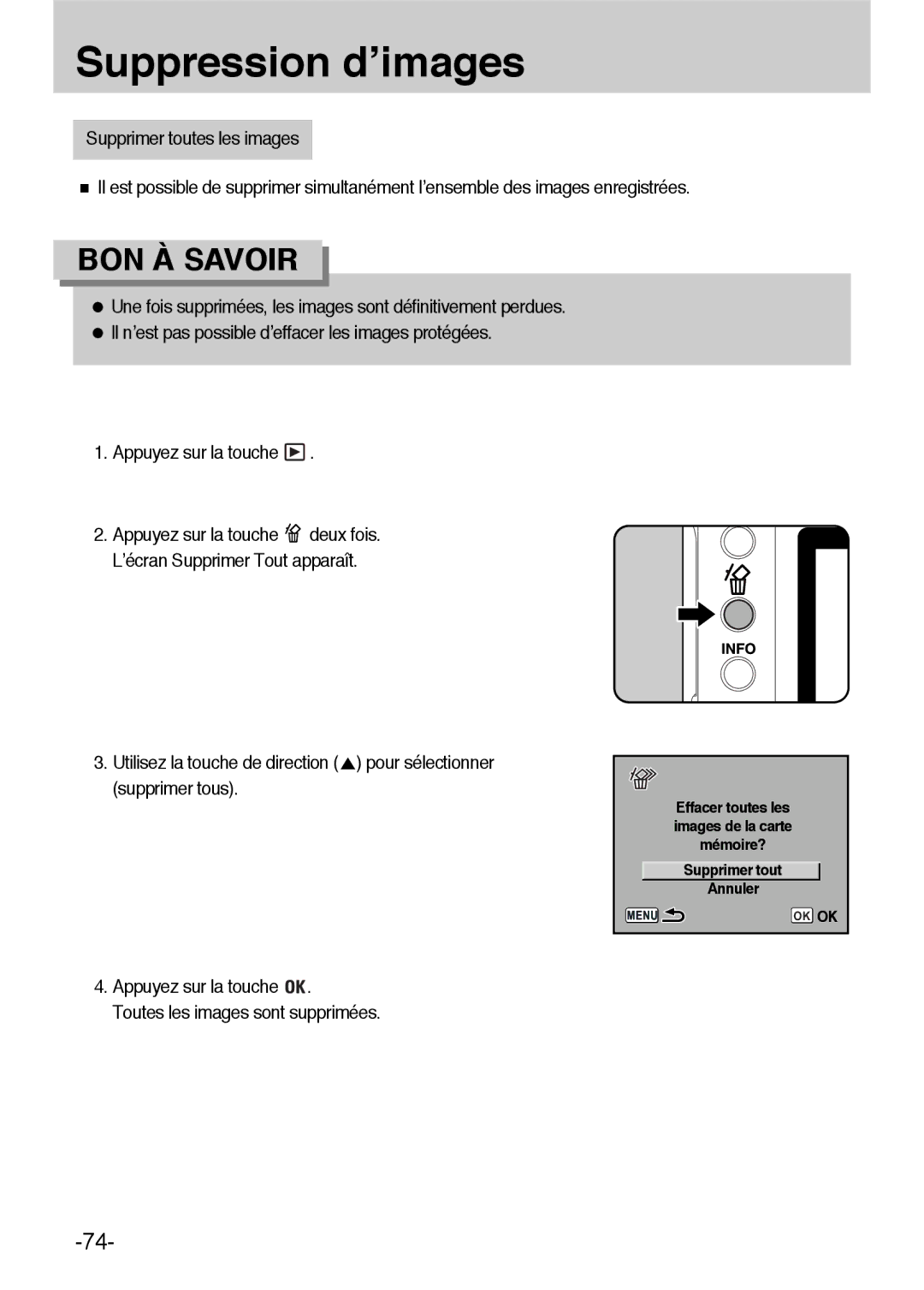 Samsung ER-GX1LZBBA/E1, ER-GX1LZBBA/FR manual Effacer toutes les 