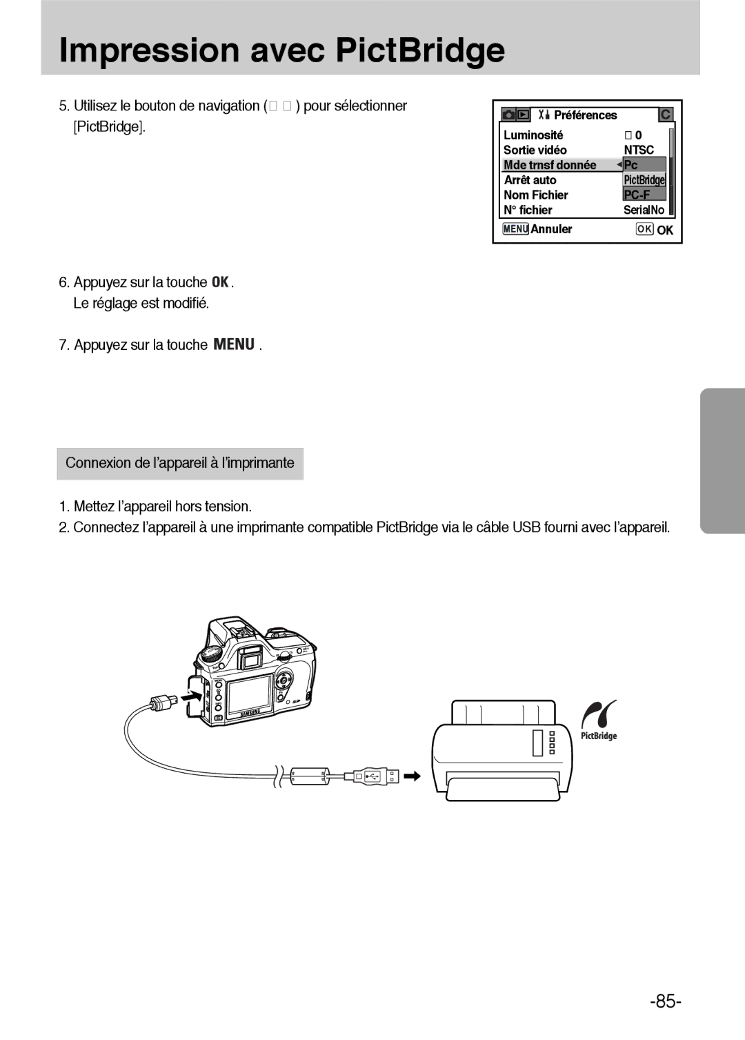 Samsung ER-GX1LZBBA/FR, ER-GX1LZBBA/E1 manual PictBridge 