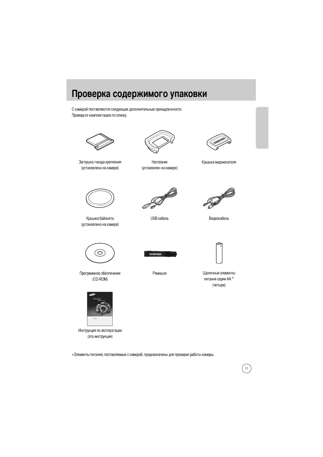 Samsung ER-GX1SZBBA/E1, ER-GX1SZBAA, ER-GX1SZBBB/GB, ER-GX1SZBBC/E1 Жимого упаковки, Установлена на камере, Эта инструкция 