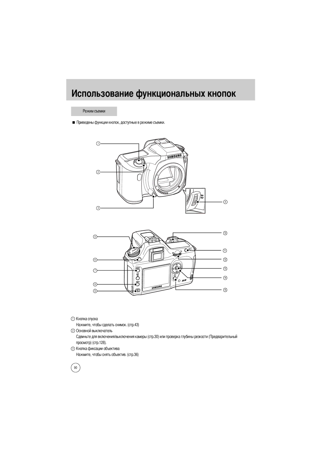 Samsung ER-GX1SZBBB/GB, ER-GX1SZBAA, ER-GX1SZBBC/E1 Льзование функциональных кнопок, Основной выключатель Просмотр стр.128 