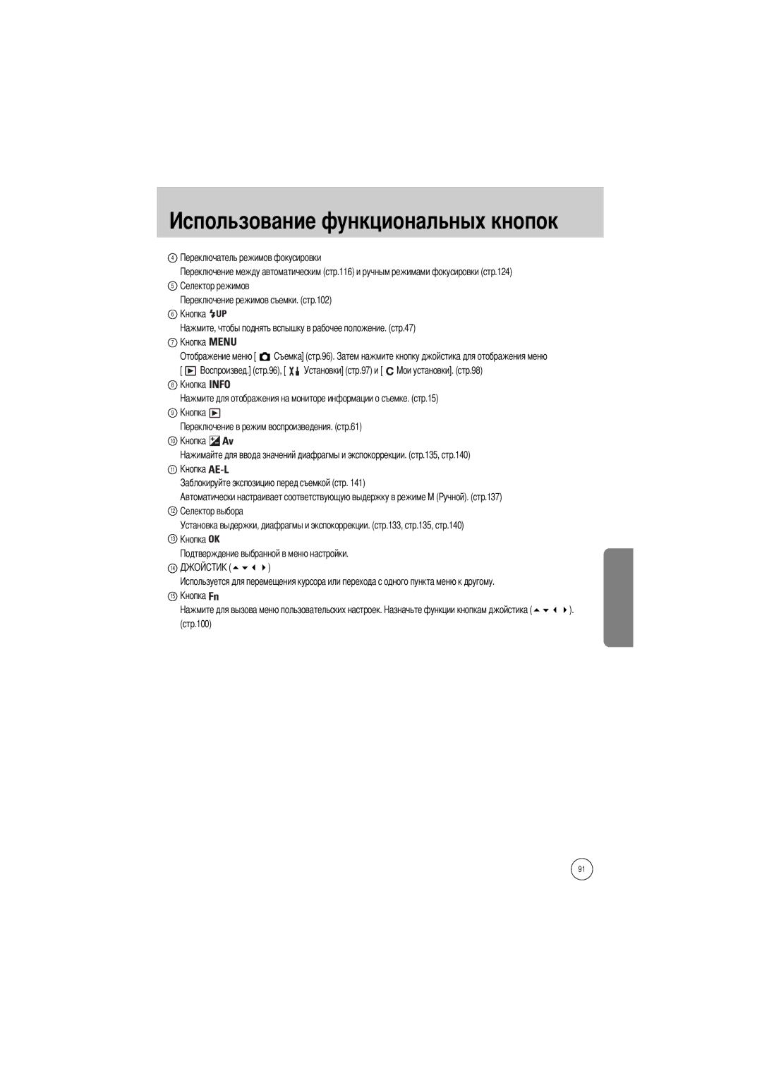 Samsung ER-GX1SZBBC/E1, ER-GX1SZBAA, ER-GX1SZBBB/GB, ER-GX1SZBBA/E1, ER-GX1SZBBA/GB manual Льзование функциональных кнопок 