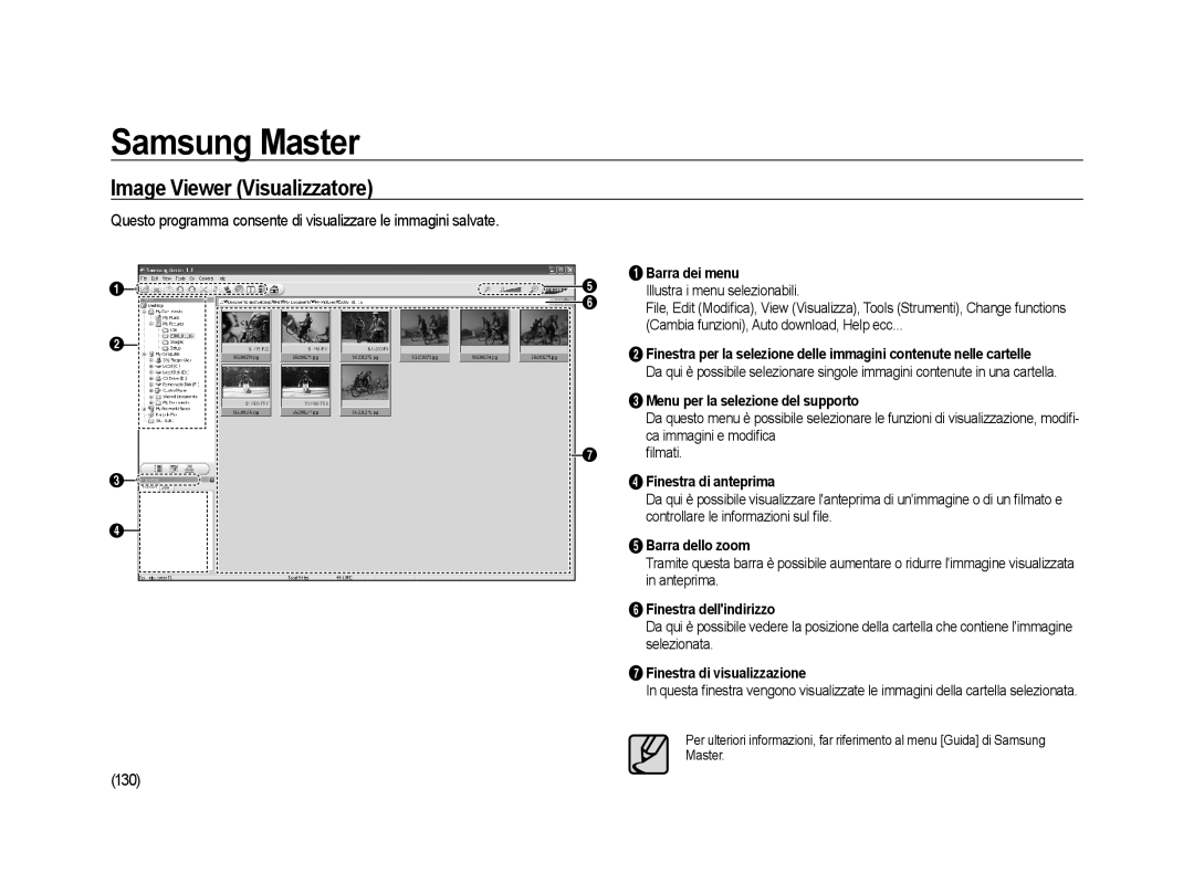 Samsung ER-GX20ZBBA/IT, ER-GX20ZBBC/E1, ER-GX20ZBBB/E1, ER-GX20ZBBA/E1 manual Image Viewer Visualizzatore, 130 