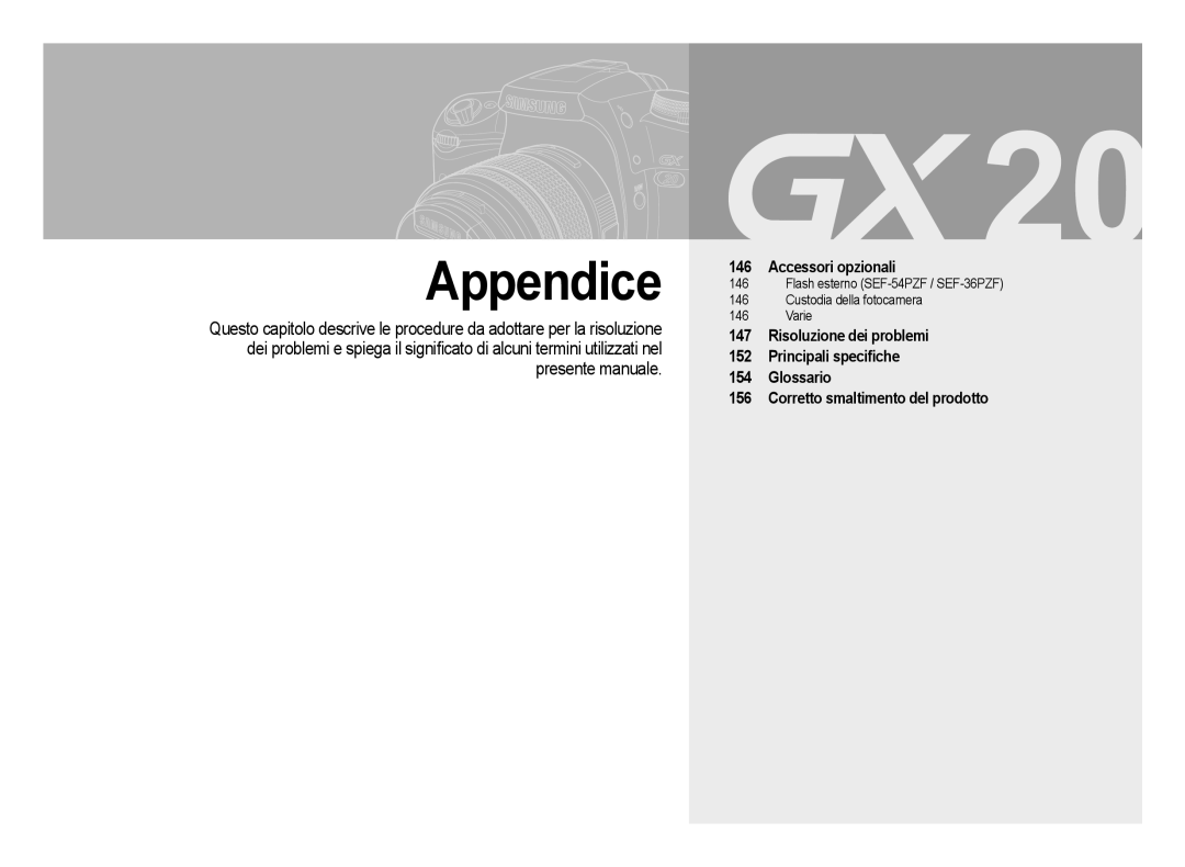 Samsung ER-GX20ZBBA/E1, ER-GX20ZBBC/E1, ER-GX20ZBBB/E1, ER-GX20ZBBA/IT manual Appendice 