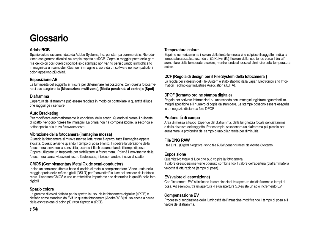 Samsung ER-GX20ZBBA/IT, ER-GX20ZBBC/E1, ER-GX20ZBBB/E1, ER-GX20ZBBA/E1 manual Glossario 