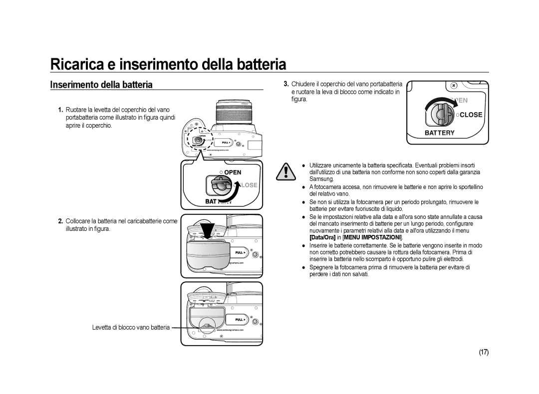 Samsung ER-GX20ZBBA/E1, ER-GX20ZBBC/E1, ER-GX20ZBBB/E1, ER-GX20ZBBA/IT manual Inserimento della batteria 