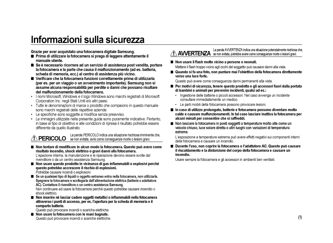 Samsung ER-GX20ZBBA/E1, ER-GX20ZBBC/E1, ER-GX20ZBBB/E1 Informazioni sulla sicurezza, Del malfunzionamento della fotocamera 