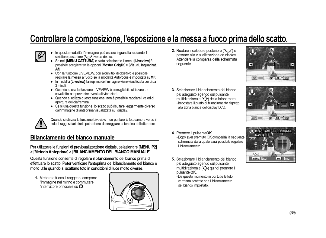 Samsung ER-GX20ZBBC/E1, ER-GX20ZBBB/E1 Bilanciamento del bianco manuale, Metodo Anteprima Bilanciamento DEL Bianco Manuale 