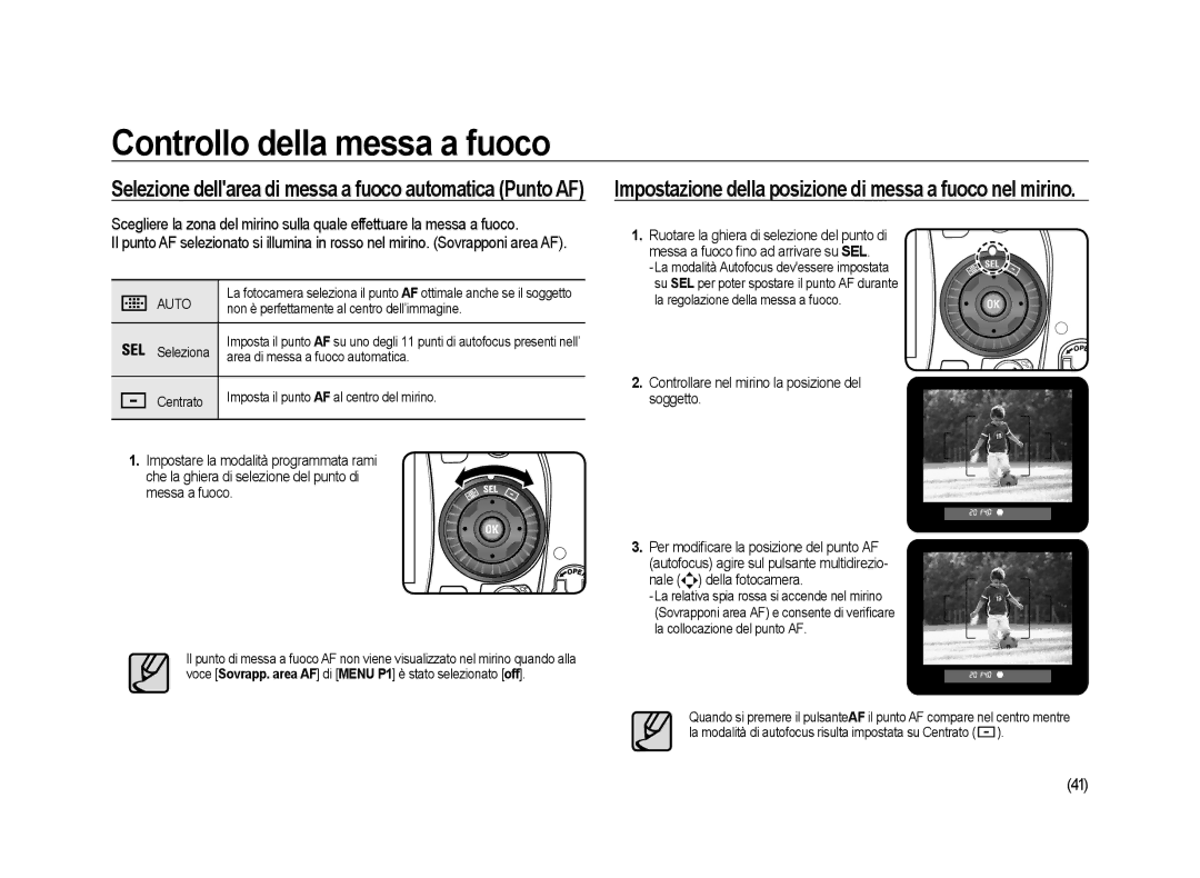 Samsung ER-GX20ZBBA/E1, ER-GX20ZBBC/E1, ER-GX20ZBBB/E1 manual Selezione dellarea di messa a fuoco automatica Punto AF 