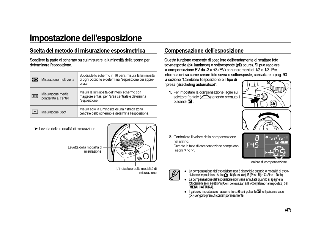 Samsung ER-GX20ZBBC/E1, ER-GX20ZBBB/E1 manual Compensazione dellesposizione, Scelta del metodo di misurazione esposimetrica 