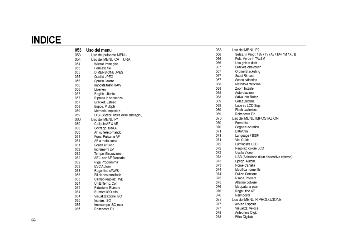 Samsung ER-GX20ZBBB/E1, ER-GX20ZBBC/E1, ER-GX20ZBBA/E1, ER-GX20ZBBA/IT manual Uso del menu 