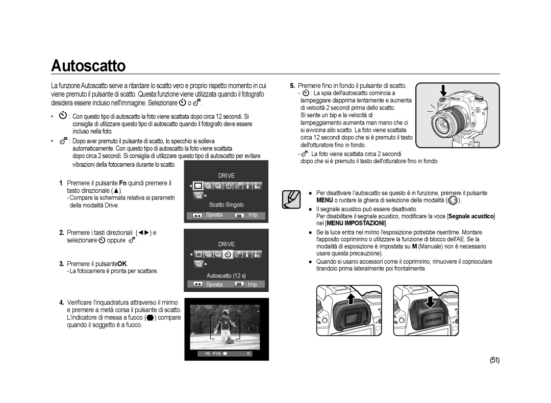 Samsung ER-GX20ZBBC/E1, ER-GX20ZBBB/E1, ER-GX20ZBBA/E1 manual Della modalità Drive, Autoscatto 12 s Sposta Imp 