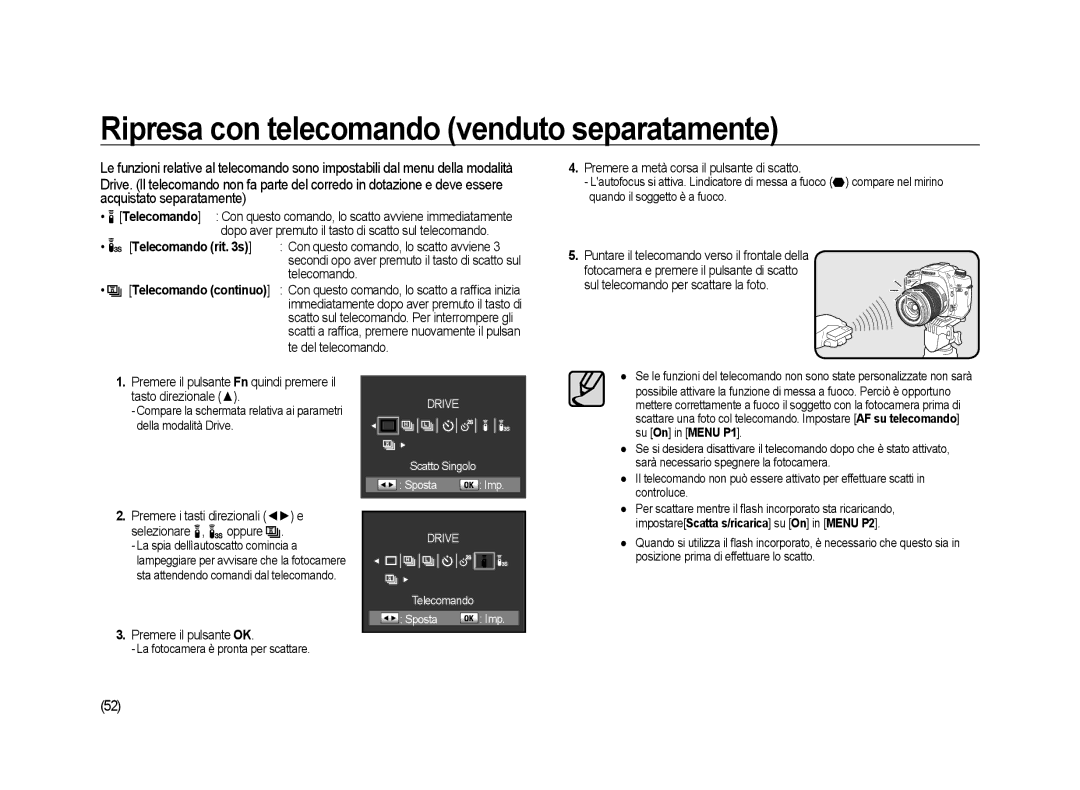 Samsung ER-GX20ZBBB/E1, ER-GX20ZBBC/E1, ER-GX20ZBBA/E1 Ripresa con telecomando venduto separatamente, Telecomando rit s 